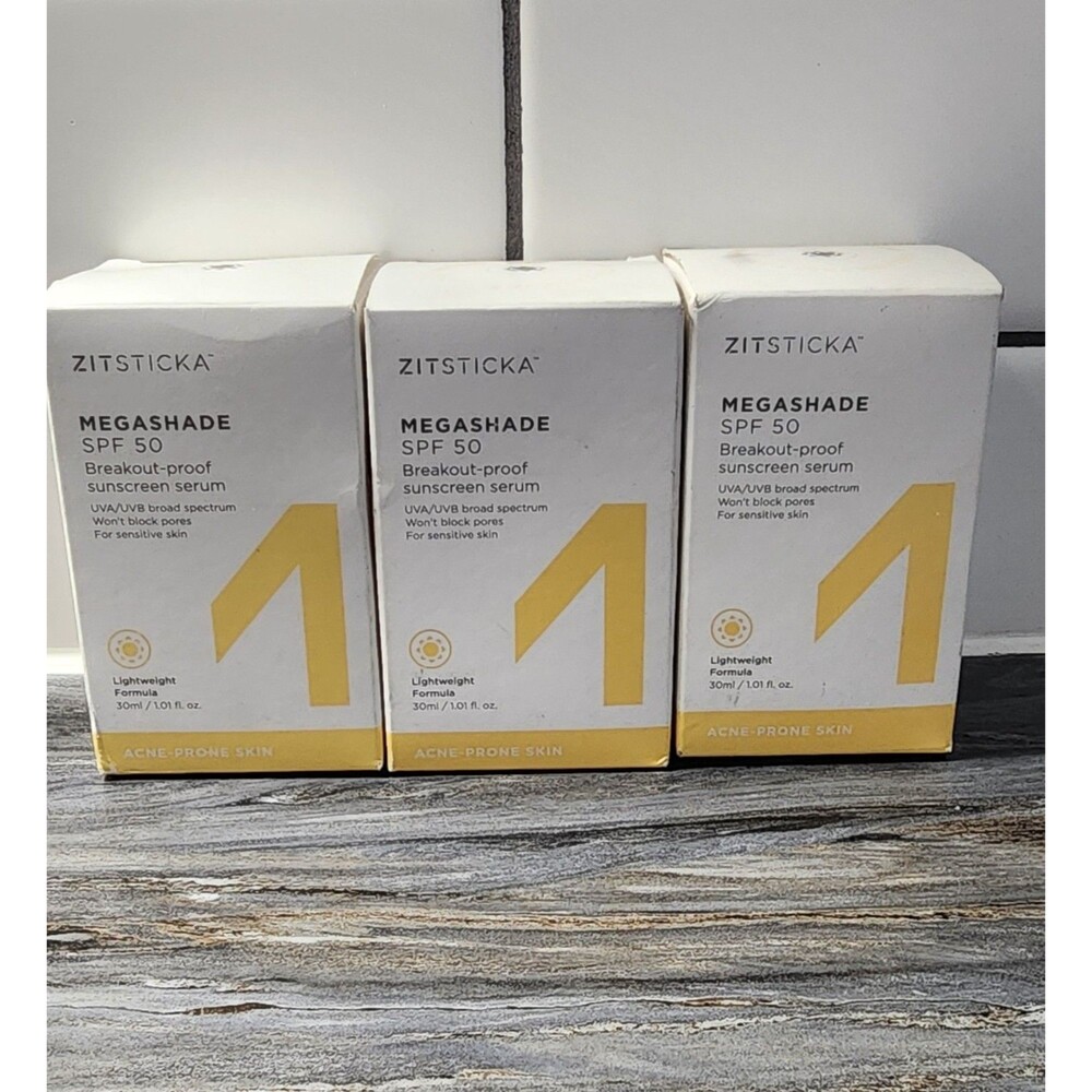 (3) ZITSTICKA ~ MEGASHADE SUNSCREEN SERUM SPF 50 ~ 1 OZ Each Sealed Box EX:11/25